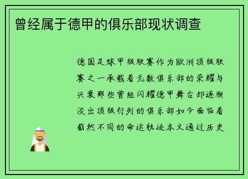 曾经属于德甲的俱乐部现状调查